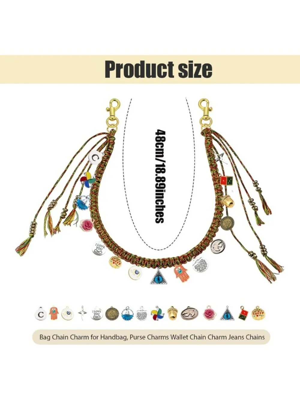 Stylish Beaded Rope Bag Extender Chain for Handbags, Purses & Backpacks